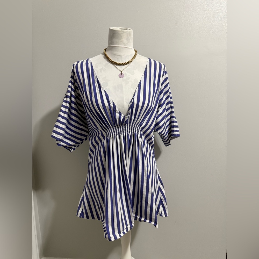 Onia Striped V-Neck Caftan Sleeves Open Back Alessandra Cover-Up S
